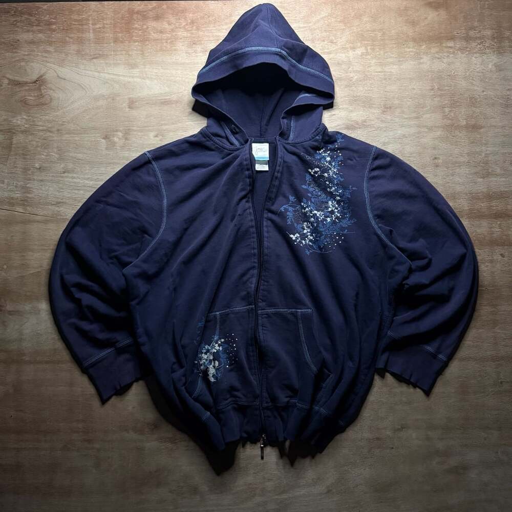 JMS Just My Size Y2K Style Floral Rhinestone Zip Up Hoodie Purple 2X 18W 20W